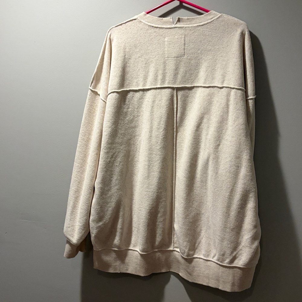 Aerie Cream Crewneck Sweater with Yellow Patch - Picture 5 of 5